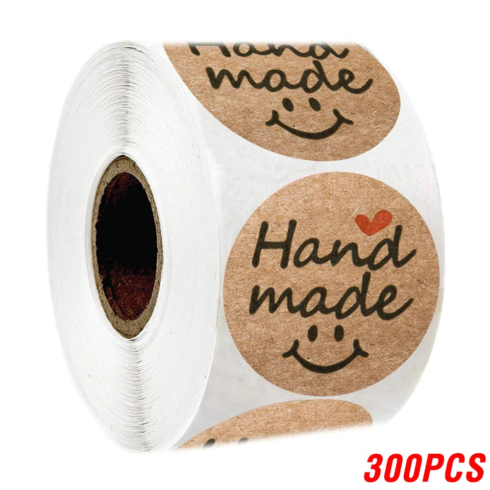 Vintage Kraft Paper Stickers | Handmade With Love Thank You Labels for Packaging and lifestyle view