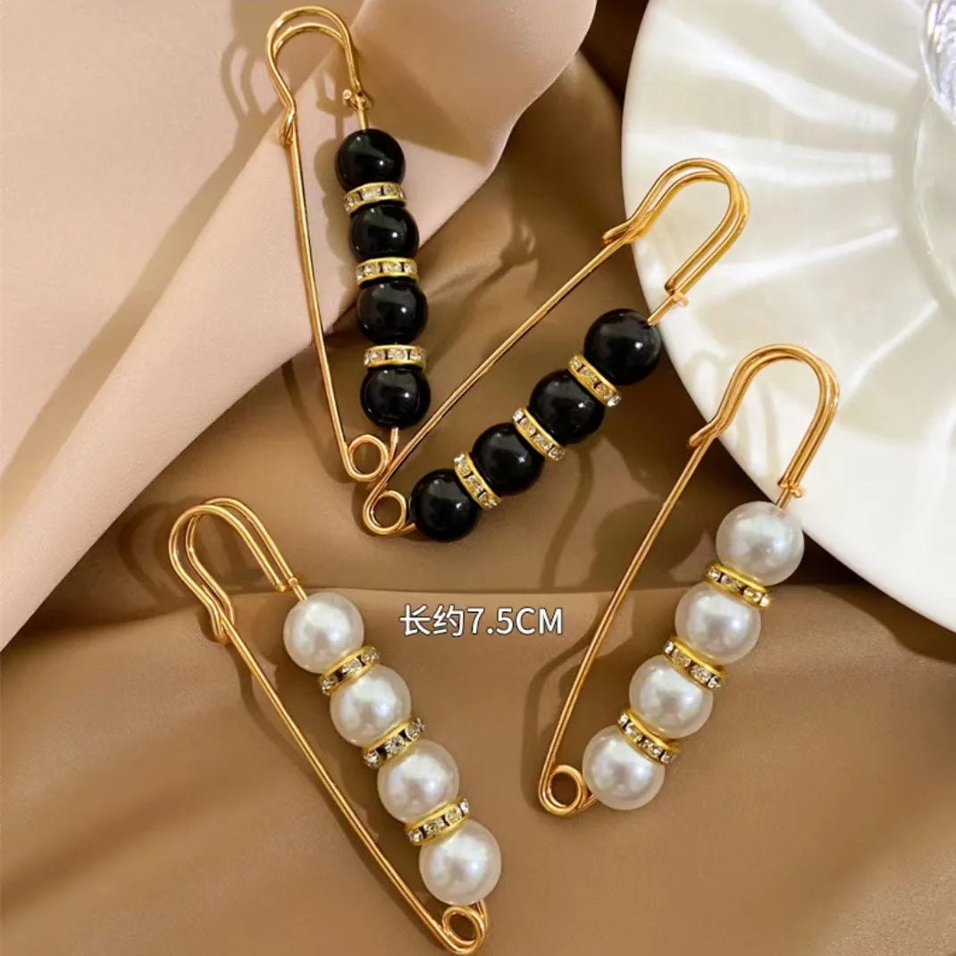 4/1PCS Heavy Duty Safety Pins Pearl Embellishment Brooch Pin Decorative Sweater Clips Safety Pins for Brooches Decorative Crafts