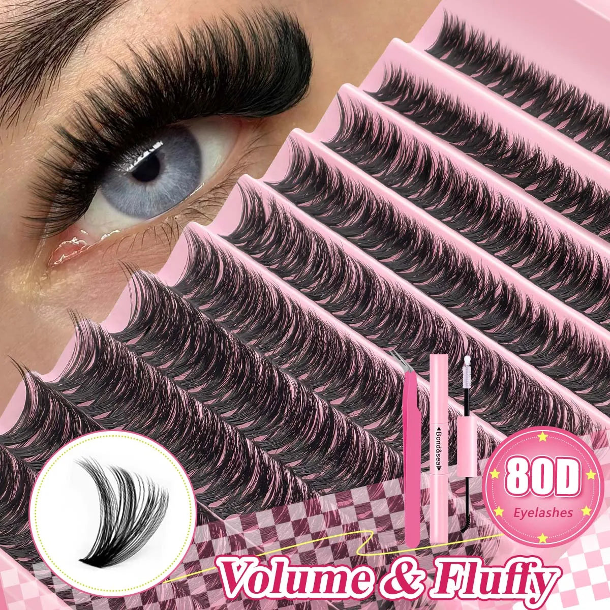 700PCS-30D/40D/50D 80D DIY Eyelash Extension Kit Mixed Length 9-16mm, D-Curl Eyelashes for DIY and Various Festive Celebrations