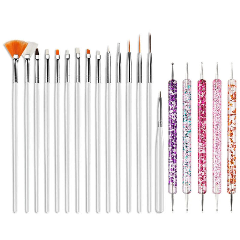 5/20Pcs Nail Art Brush Design Tip Painting Drawing Carving Dotting Pen FlatFan Liner alternate view