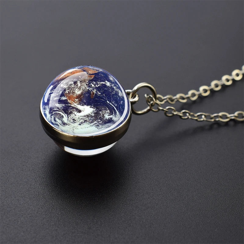 Solar System Glass Ball Pendant Necklace | Astronomy Galaxy Jewelry alternate view