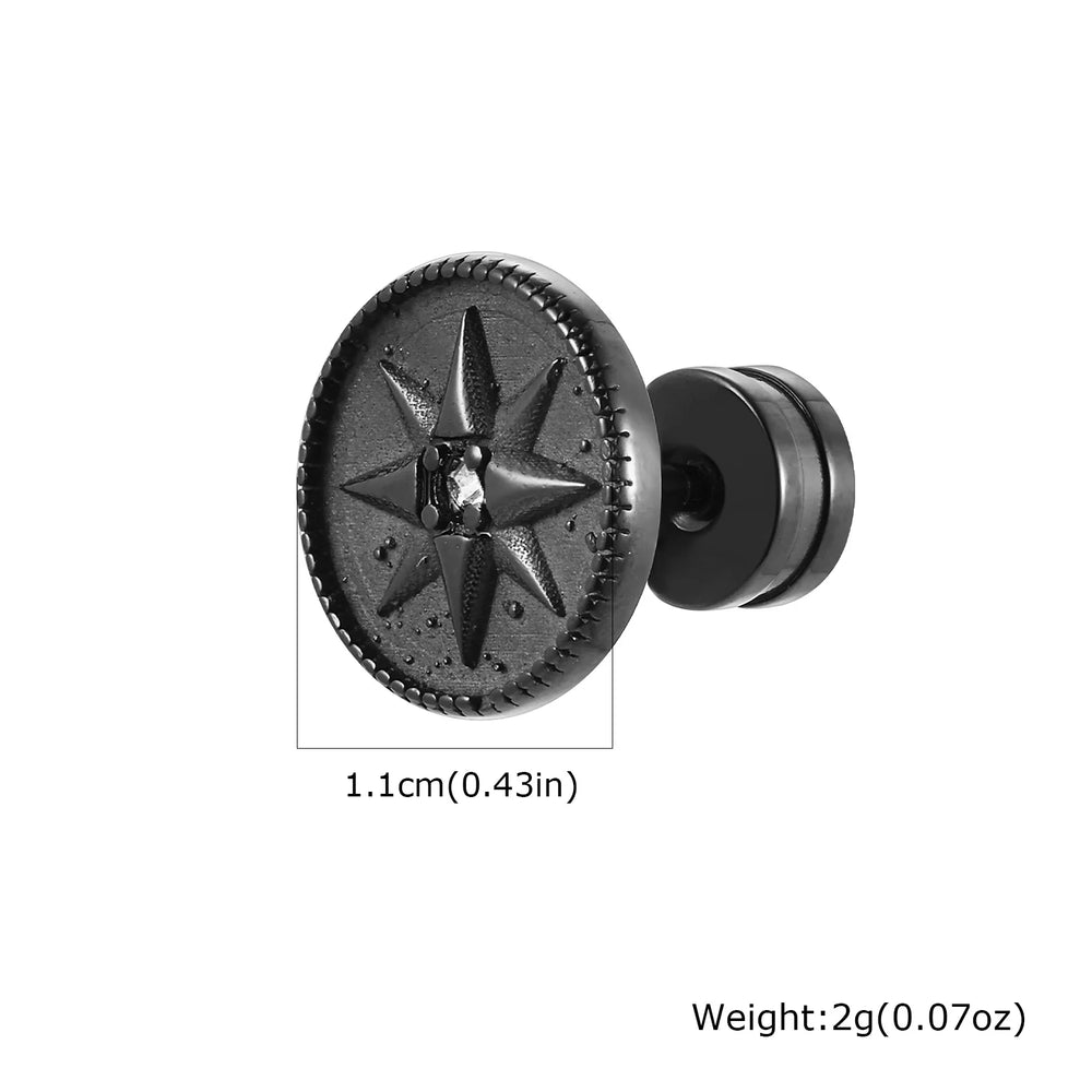 Vintage Gothic Norse Viking Stud Earrings for Men Boys, Rock Punk Runes Round Earring alternate view