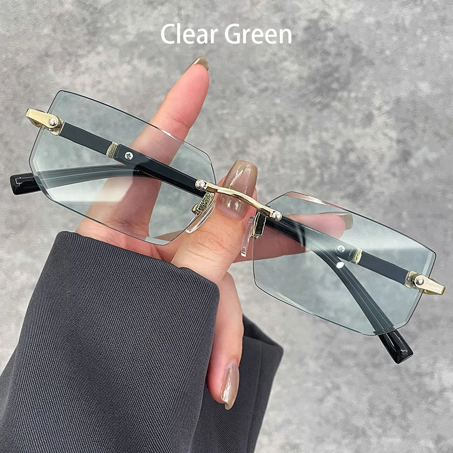 Business Rectangle Gradient Lenses Unisex Sunglasses Women Men Colored Lenses Metal Fr close-up view