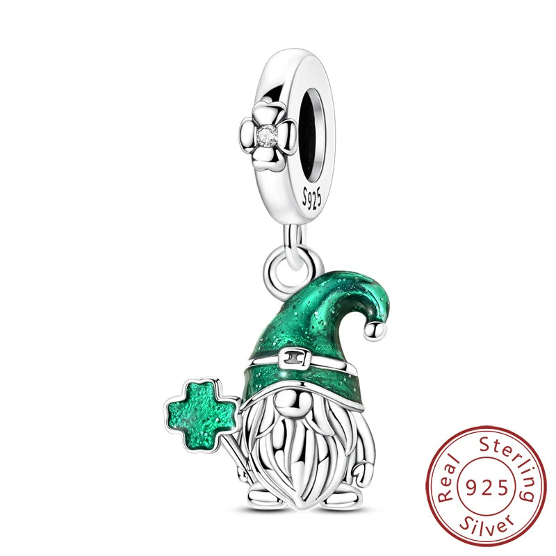 925 Sterling Silver Pendant Charms Beads Green Four-leaf Clover Love Family Tree Char alternate view