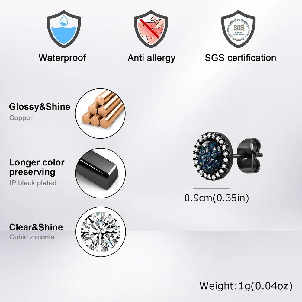 Hip Hop Broken Zircon Stud Earrings for Men Boys,Anti Allergy Round Small Metal Earrin close-up view
