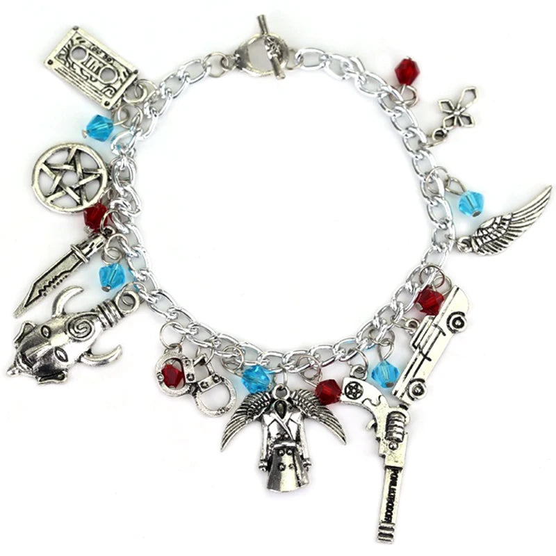 Movie Supernatural Dean Winchester Jensen Ackles Skull Bracelets Bangles Prop Replica lifestyle view