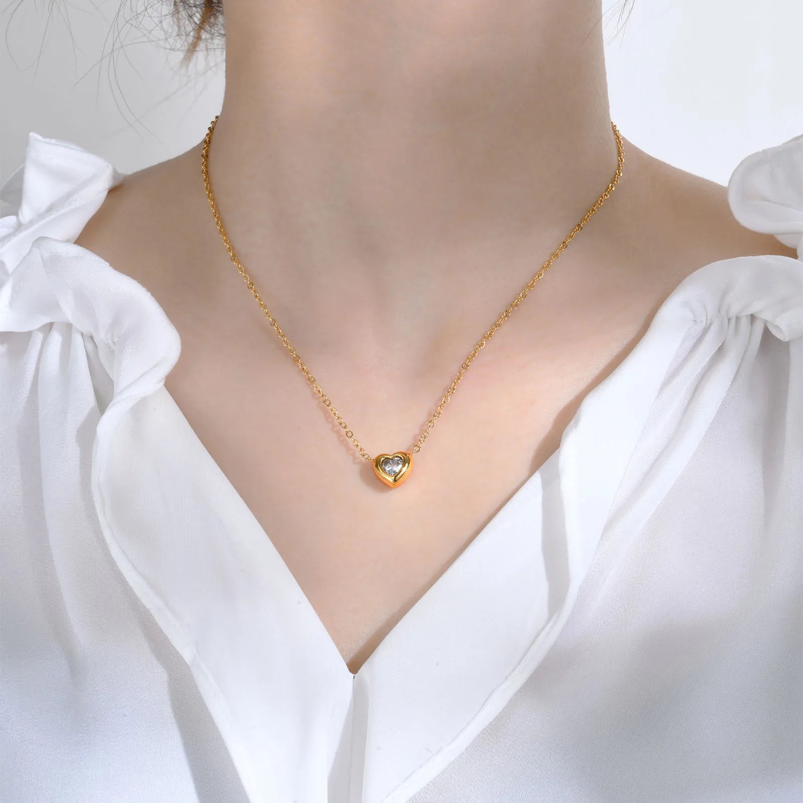 Layered Heart Pendant Necklace | Stainless Steel Minimalist Jewelry for Women lifestyle view