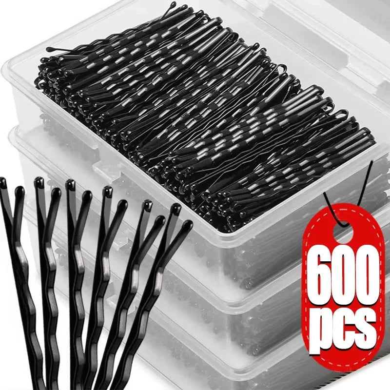 60/600pcs Black Straight Line Hair Clip U-shaped Needle Lady Hairpins Curly Wavy Grip alternate view