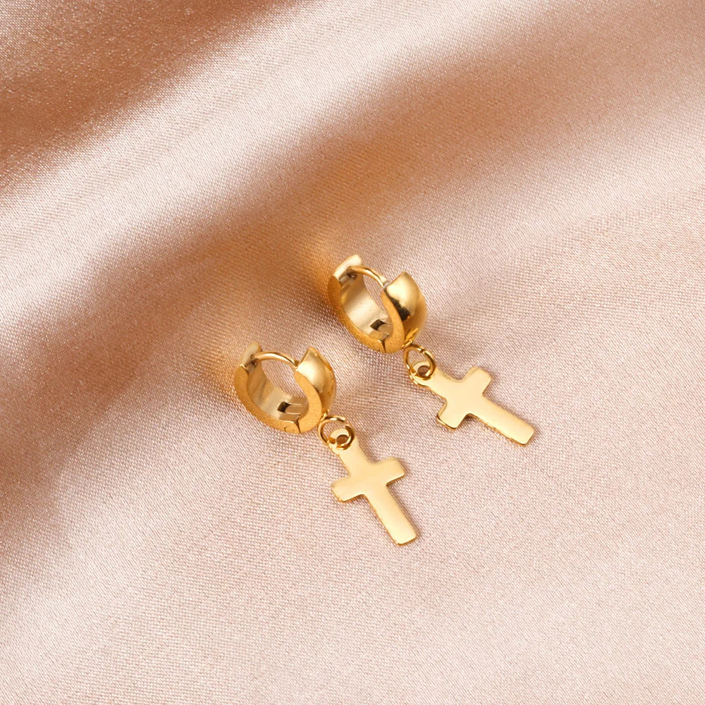 LUXUSTEEL Trendy Cross Women's Stainless Steel Hoop Earrings Colorful Metal Stud Drop Earrings Fashionable Jewelry Gift