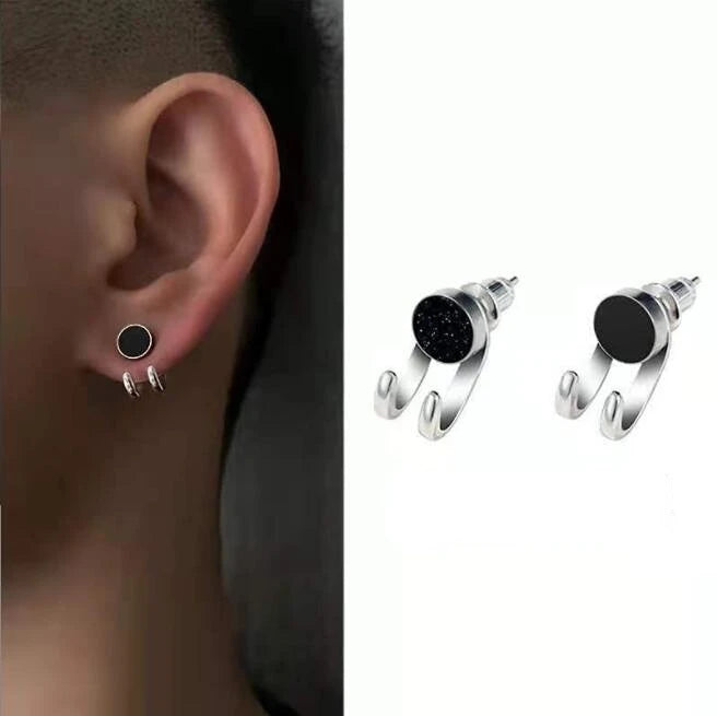 2023 New Simple Zircon Stud Earrings Single Trend Personality Hip-hop Niche Hook Shape E detail view