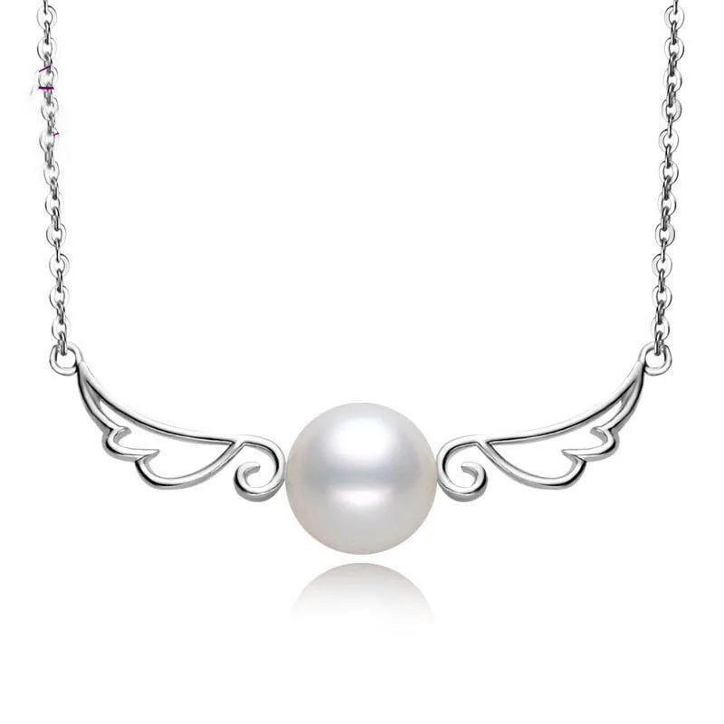 925 Sterling Silver Light Luxury Premium Wings Pearl Necklace Anniversary Birthday Party Wedding Gif