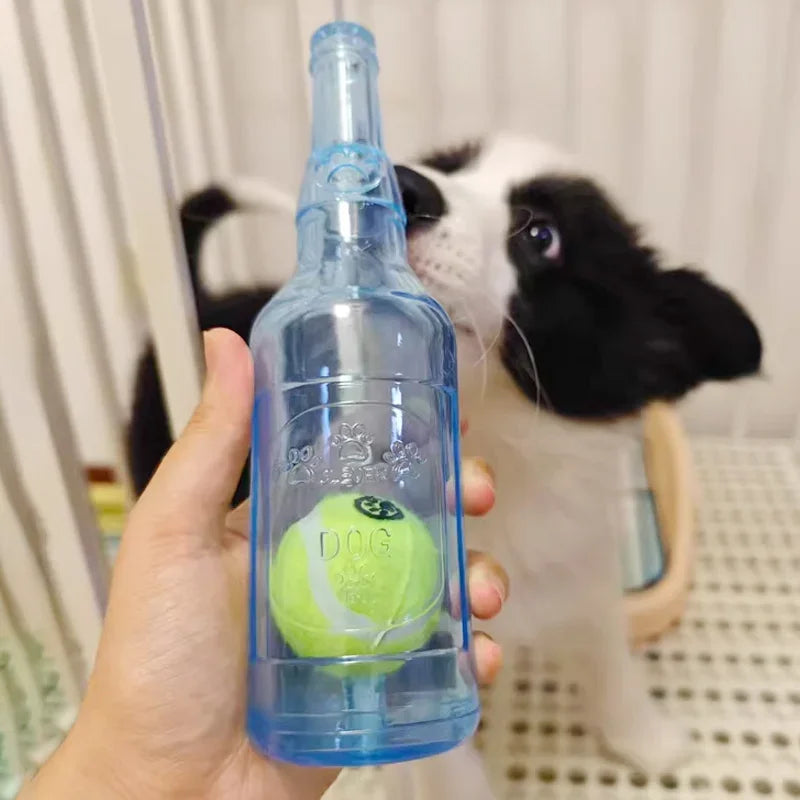 Dog Chew Toy Squeaky Silicone Beer Bottle With Tennis Ball Bite-resistant Puppy Toy Teet detail view