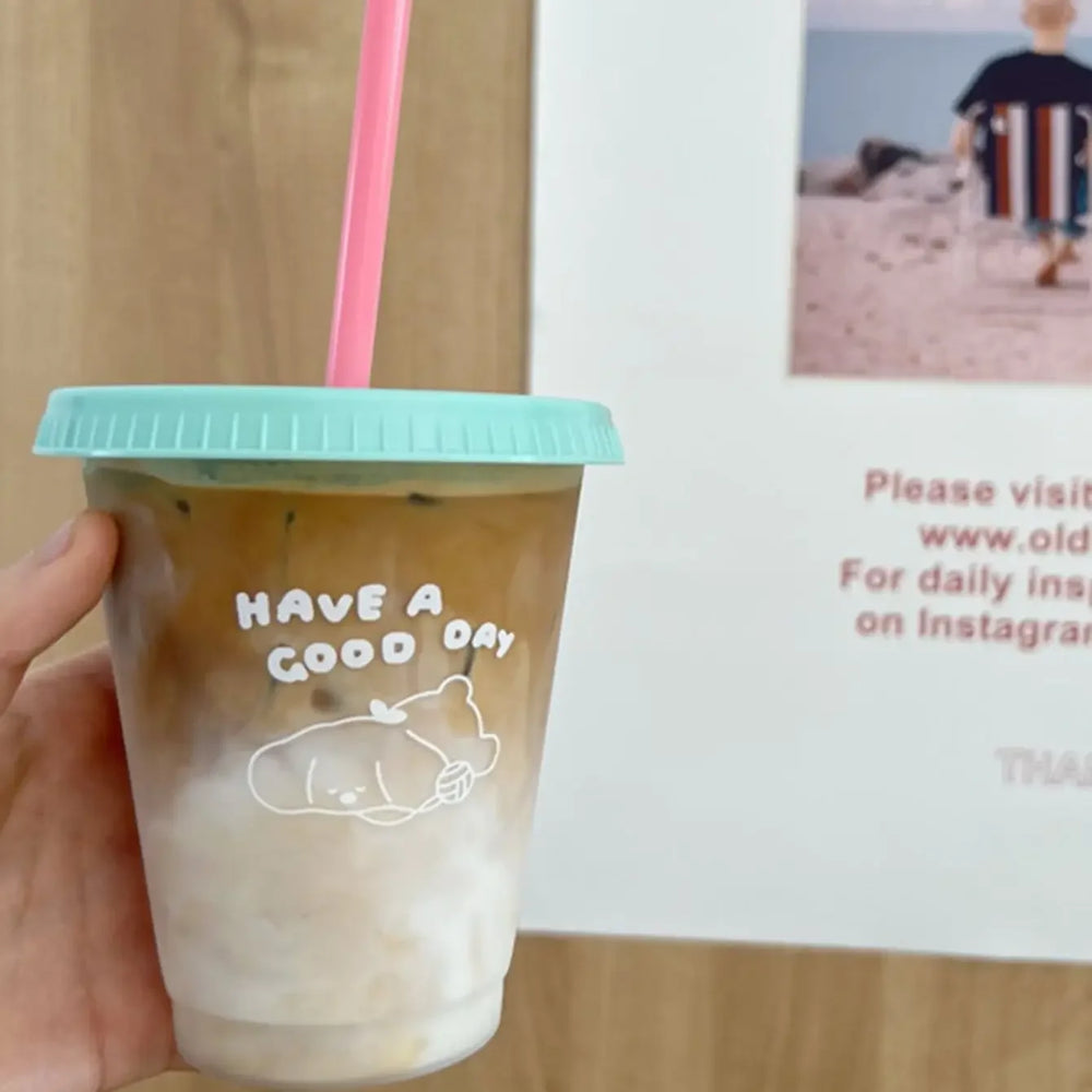 1pc-480ml/700ml Cute Water Bottle Summer Coffee Cup Plastic Straw Cup Large Capacity lifestyle view