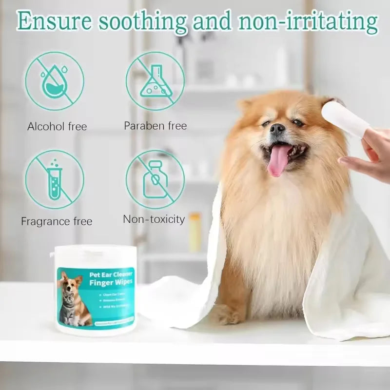 Disposable Pet Ear Cleaning Wipes | Finger Cover Ear Care for Dogs and Cats detail view