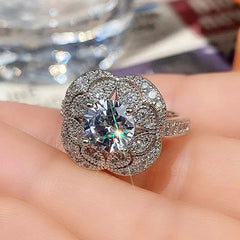 Luxury Jewelry 925 Sterling Silver Large Round Cut White Topaz CZ Diamond Couple Rings close-up view