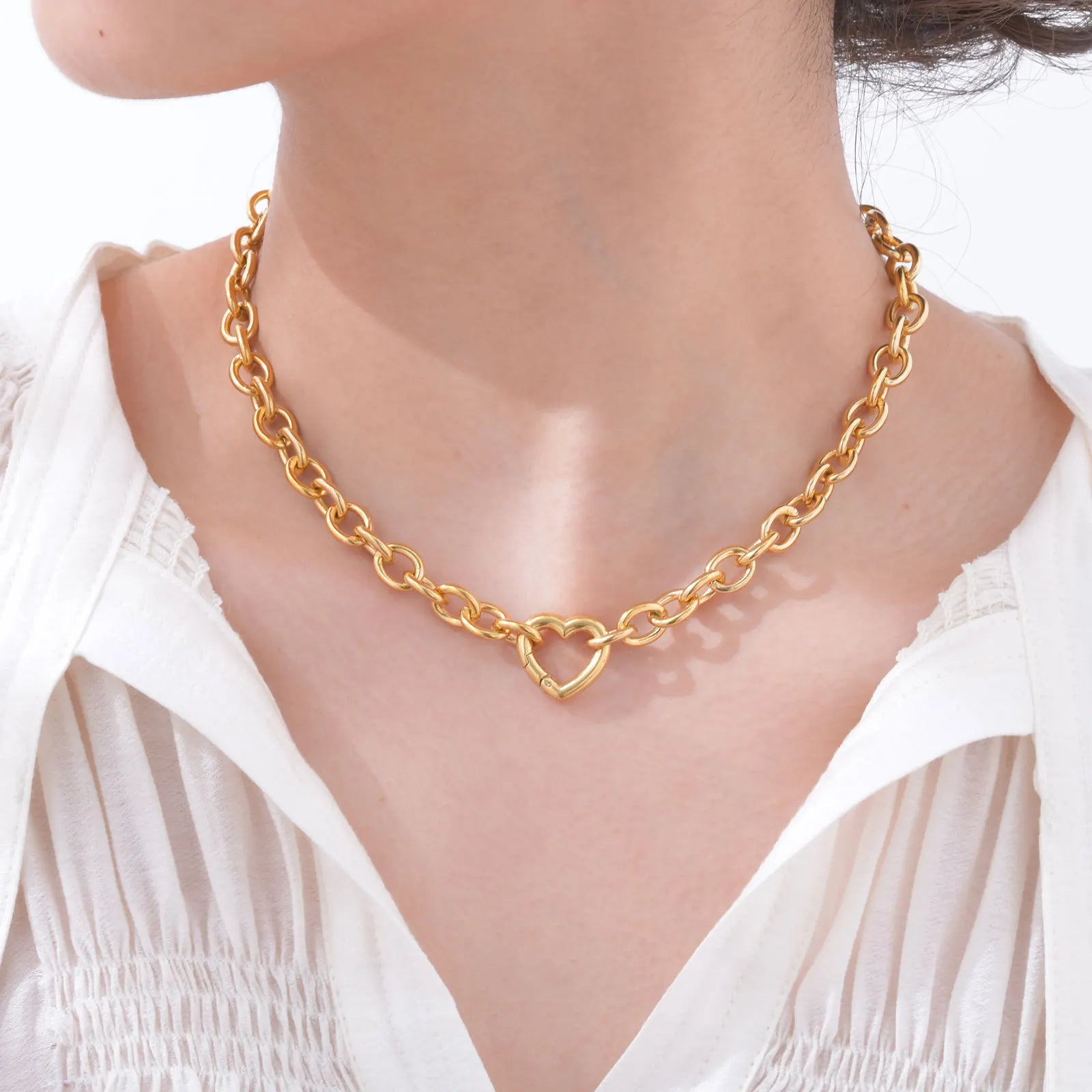 Layered Heart Pendant Necklace | Stainless Steel Minimalist Jewelry for Women detail view