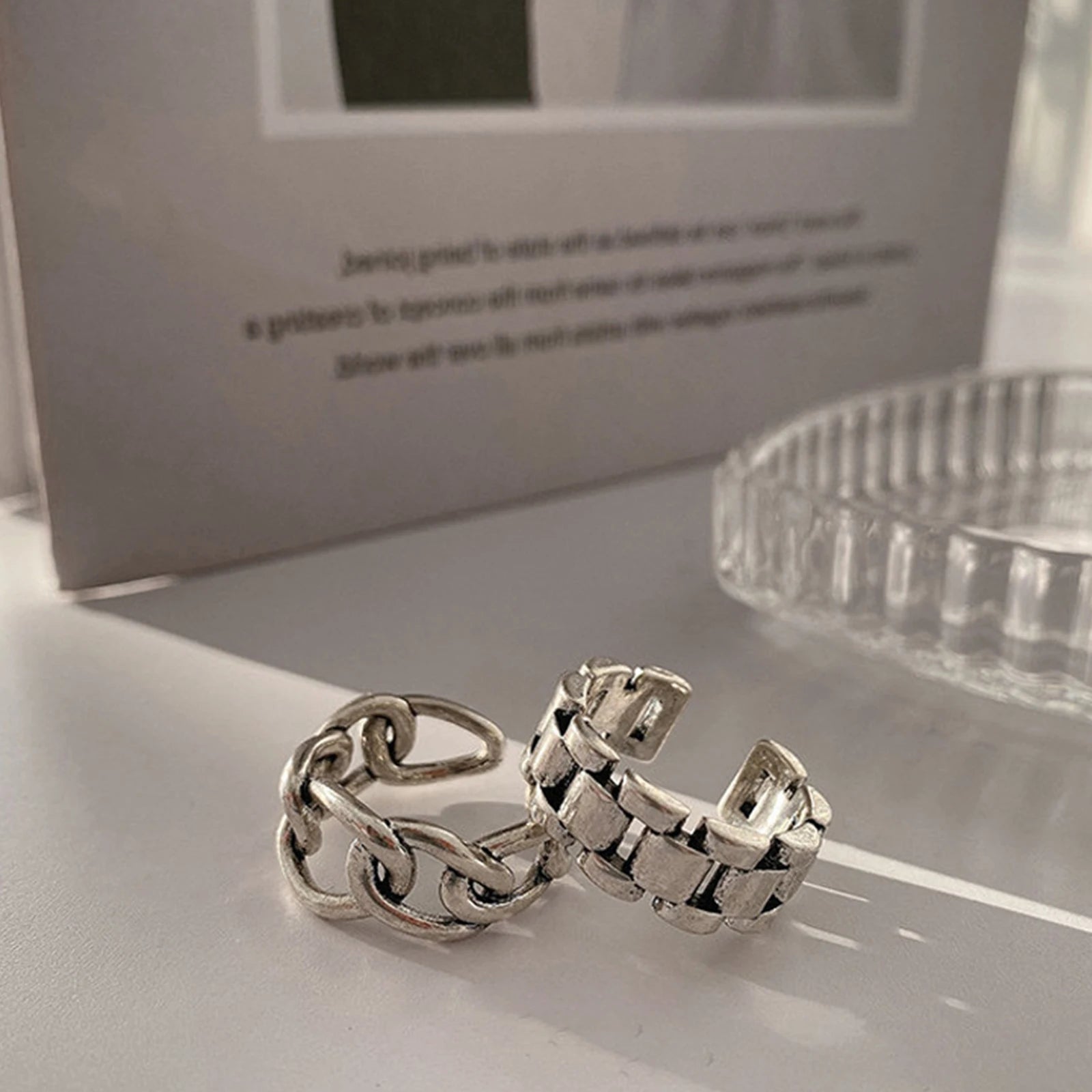 925 Sterling Silver Finger Rings New Fashion Creative Cross Hollow Chain Geometric Par close-up view