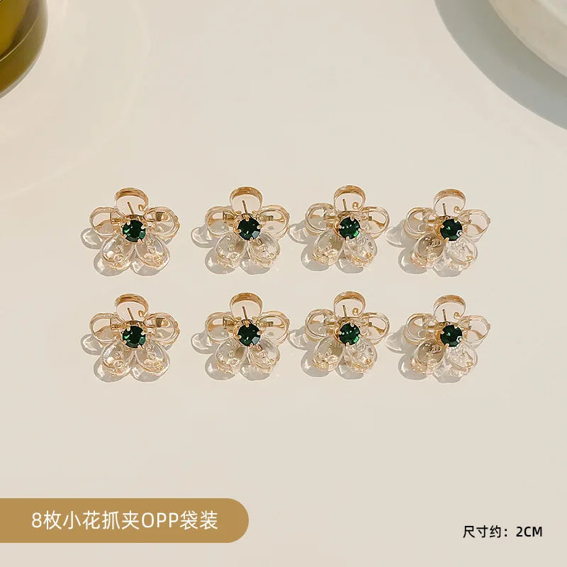 10pcs/set Girls Mini Floral Hair Claw Kawaii Pearl Rhinestone Hair Clip Claw Clamp Braid Headwear Women Kids Hair Accessories