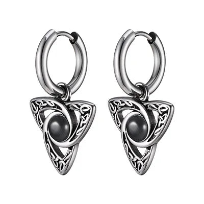 Stainless Steel Moonstone Hoop Earrings for Men | Punk Hip Hop Jewelry Gift close-up view