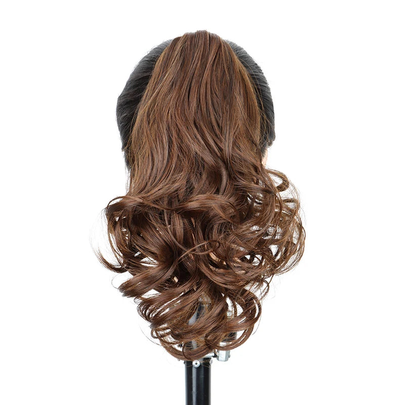 10Inch Synthetic Short Wavy Curly Ponytail Claw Clip in Hair Extension Brown Blonde B alternate view