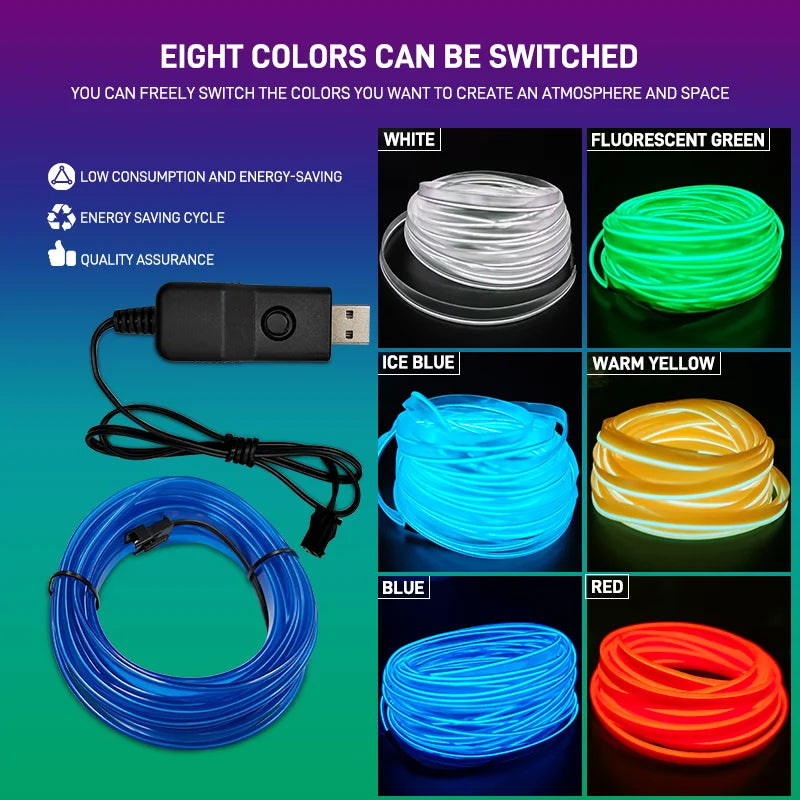Car Interior EL Wire Neon Strip Lights | DIY Flexible Atmosphere LED Lamp for Dashboa alternate view