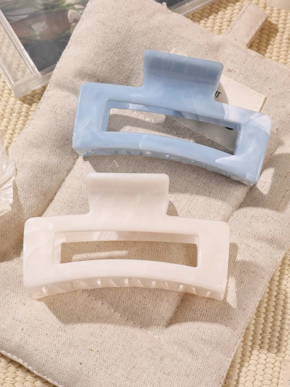 2 Pcs Large Marble Hair Claw Clips for Women Thick Hair White Banana Hair Clips Ripple close-up view