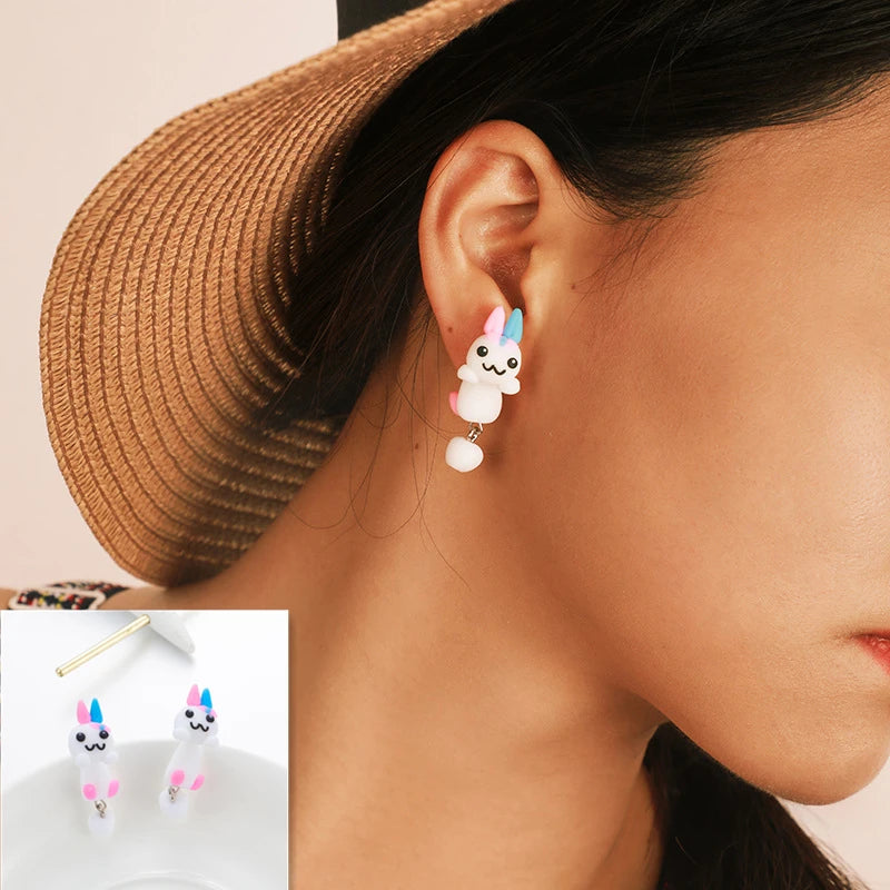 New Fashion Cute Animal Female Creative Handmade Earrings Polymer Clay Dinosaur Dog additional angle