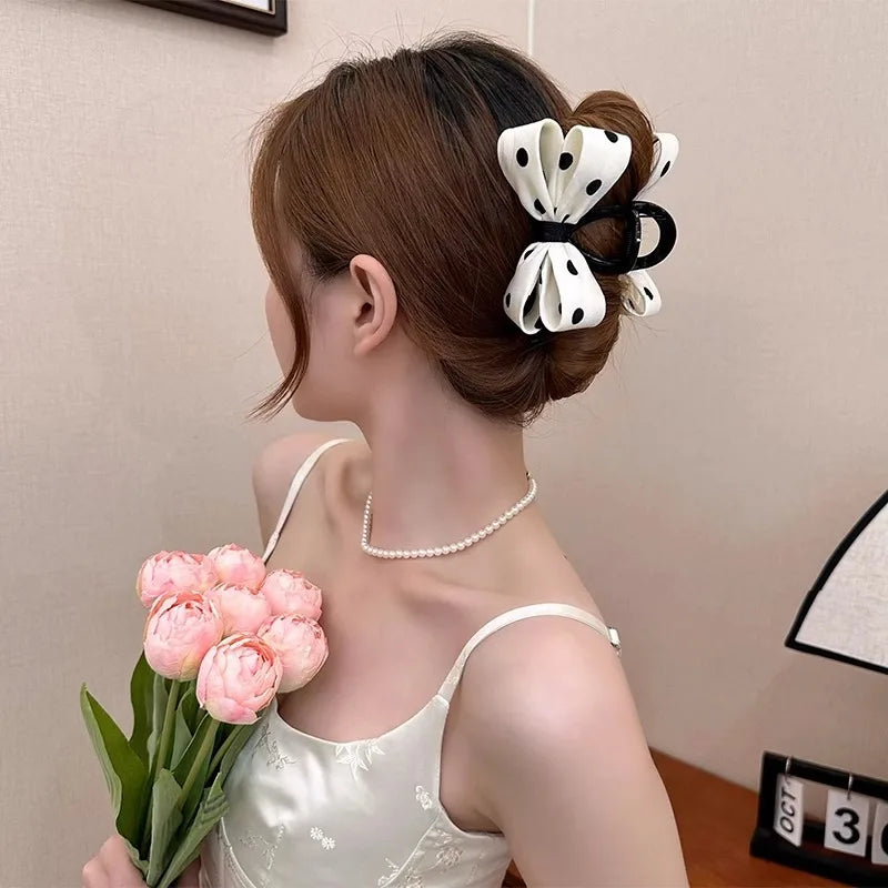 1/2pcs Dot Bow Hair Clip Polk for Women Elegant Temperament Shark Clip Fashion Girl Ponytail Clip