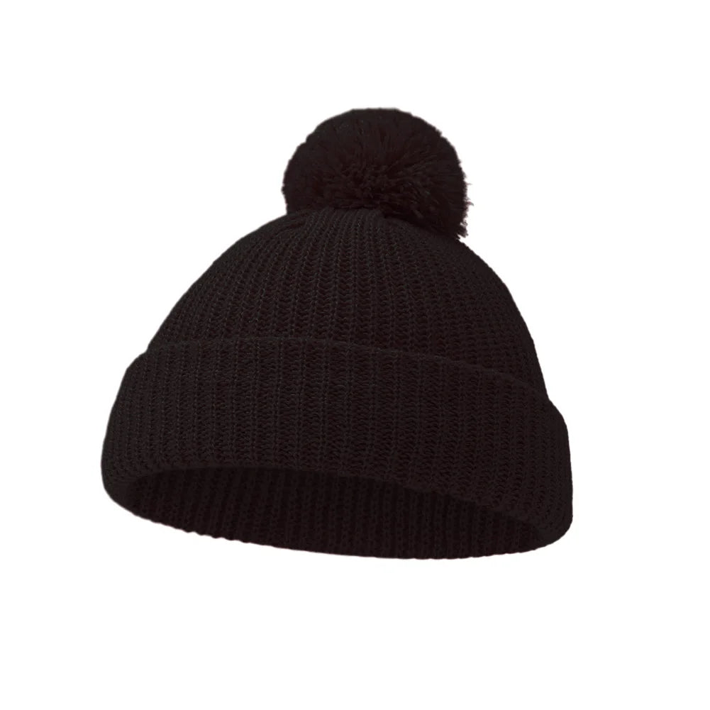 Solid Pom Knitted Baby Beanie | Newborn Infant Winter Hat additional angle