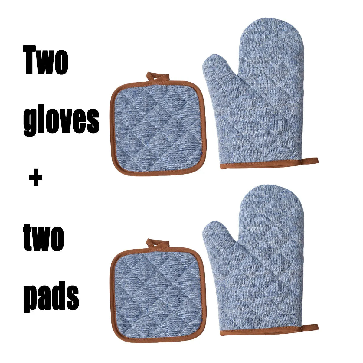 Anti Scald Oven Gloves Set | Cotton Lined Thick Kitchen Gloves with Red Checkered Des alternate view