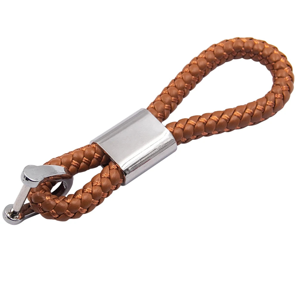 Handwoven Leather Car Keychain | Retro Horseshoe Buckle Key Ring lifestyle view