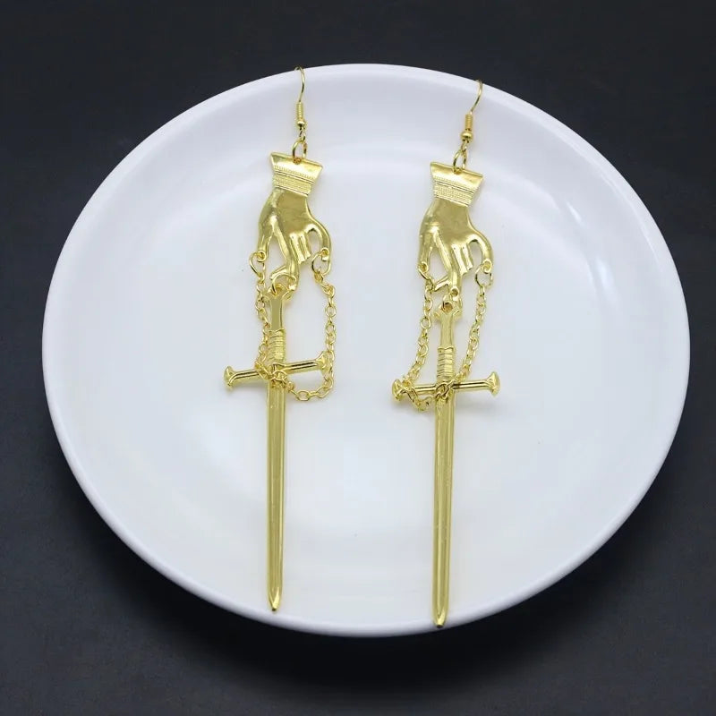 Sword Earrings for Women | Gothic Punk Drop Earrings lifestyle view