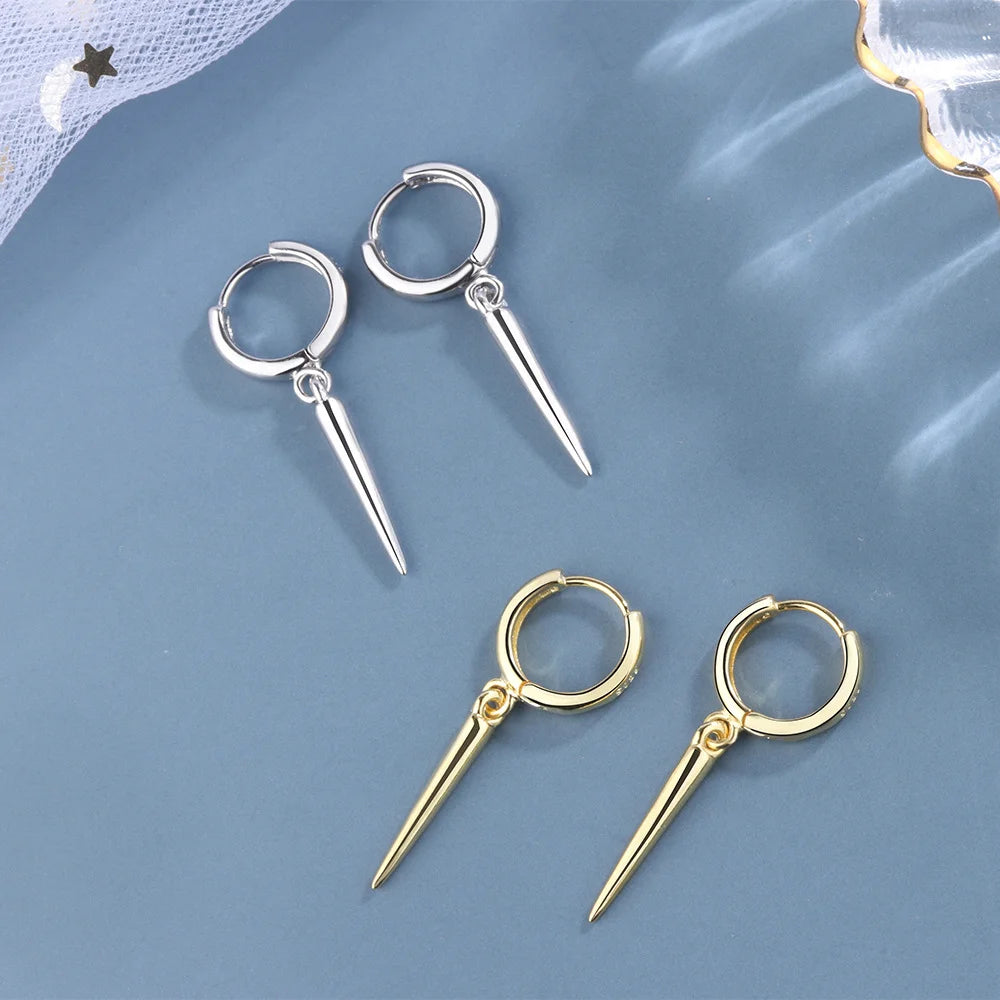 925 Sterling Silver Earrings Cone Pendant Electroplated Gold Women's Elegant Fashion W close-up view