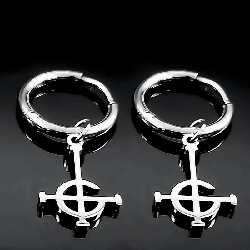 Goth Ghost BC Nameless Dangle Earrings | Stainless Steel Ghoul Band Jewelry additional angle