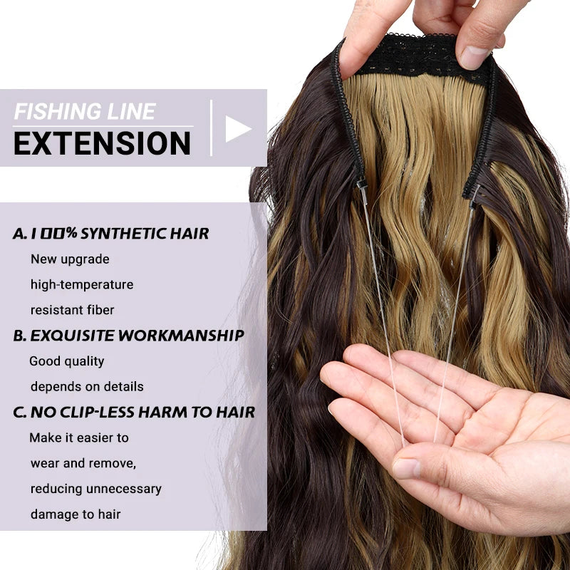 Long Synthetic Fishing Line Hair Extensions Elegant Water Wave Curly Styles for Women lifestyle view