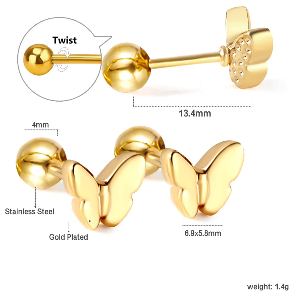 LUXUSTEEL Mini Cute Stainless Steel Stud Earrings Women Girls Heart Butterfly Rabbit H close-up view