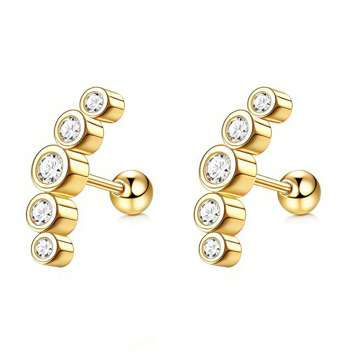 EVISPOL 2Pcs 16G Stainless Steel Screw Back Stud Earrings for Women, Cubic Zerconia Ca close-up view