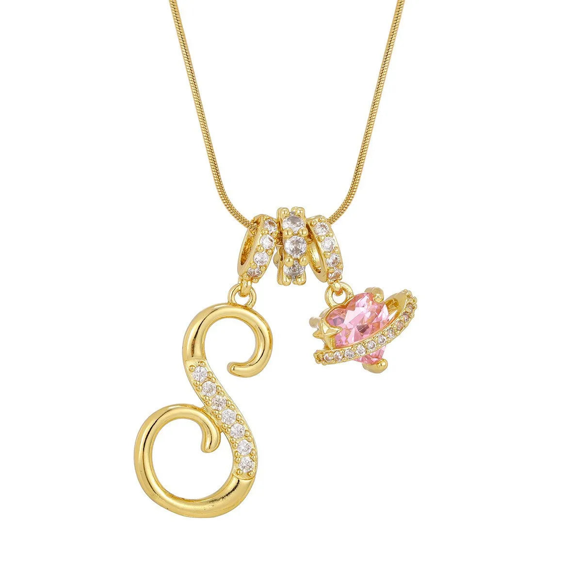 Fashion Letter Necklace for Women Pink Zircon Heart-shaped Pendant Suitable for Girls lifestyle view