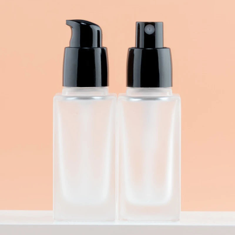 15/30ml Empty Pump Bottle Glass Liquid Foundation Container Makeup Transparent Square alternate view
