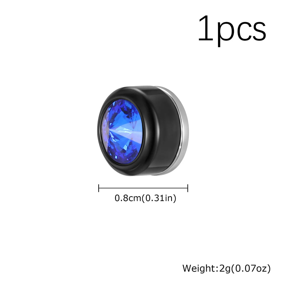Magnetic Zircon Stud Earrings for Men,8mm Hypoallergenic Stainless Steel Non-Pierced C close-up view
