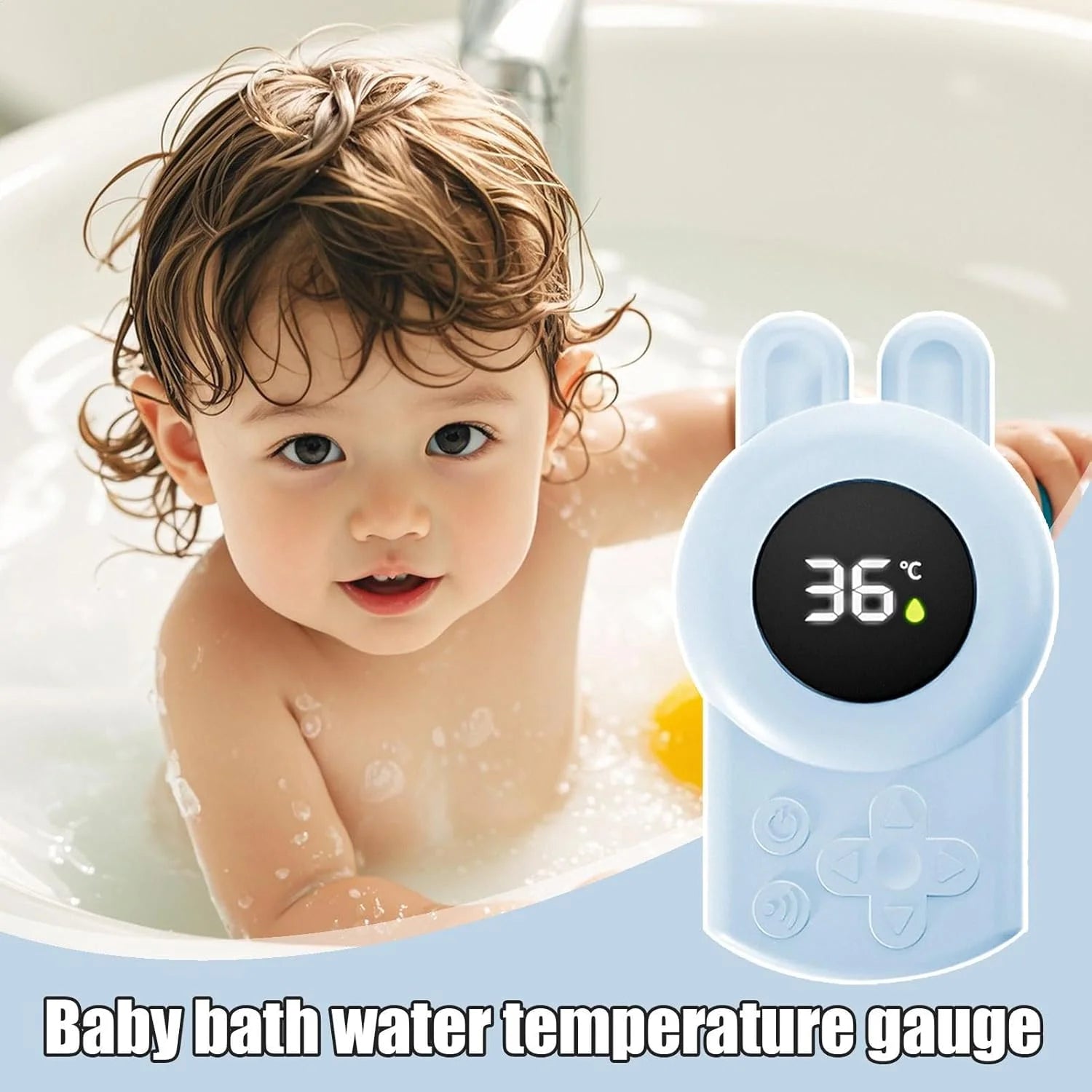 JUSTLANG Blue Seal Baby Bathtub Water Thermometer | Safe LED Temperature Sensor for Ki close-up view