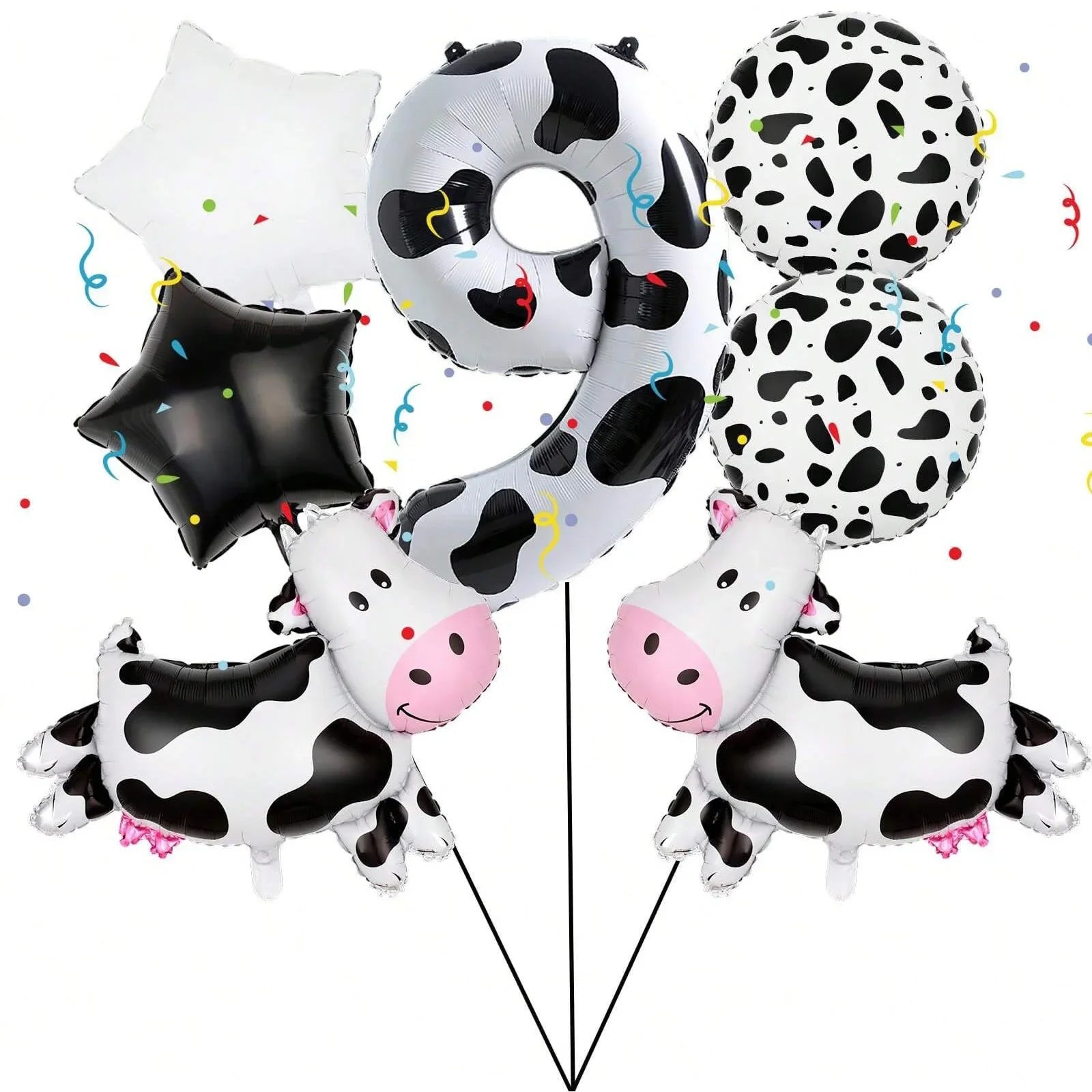 7pcs Big Cow Balloon Set 40 inch Black White Number 0-9 Foil Balloons | Farm Animal B alternate view