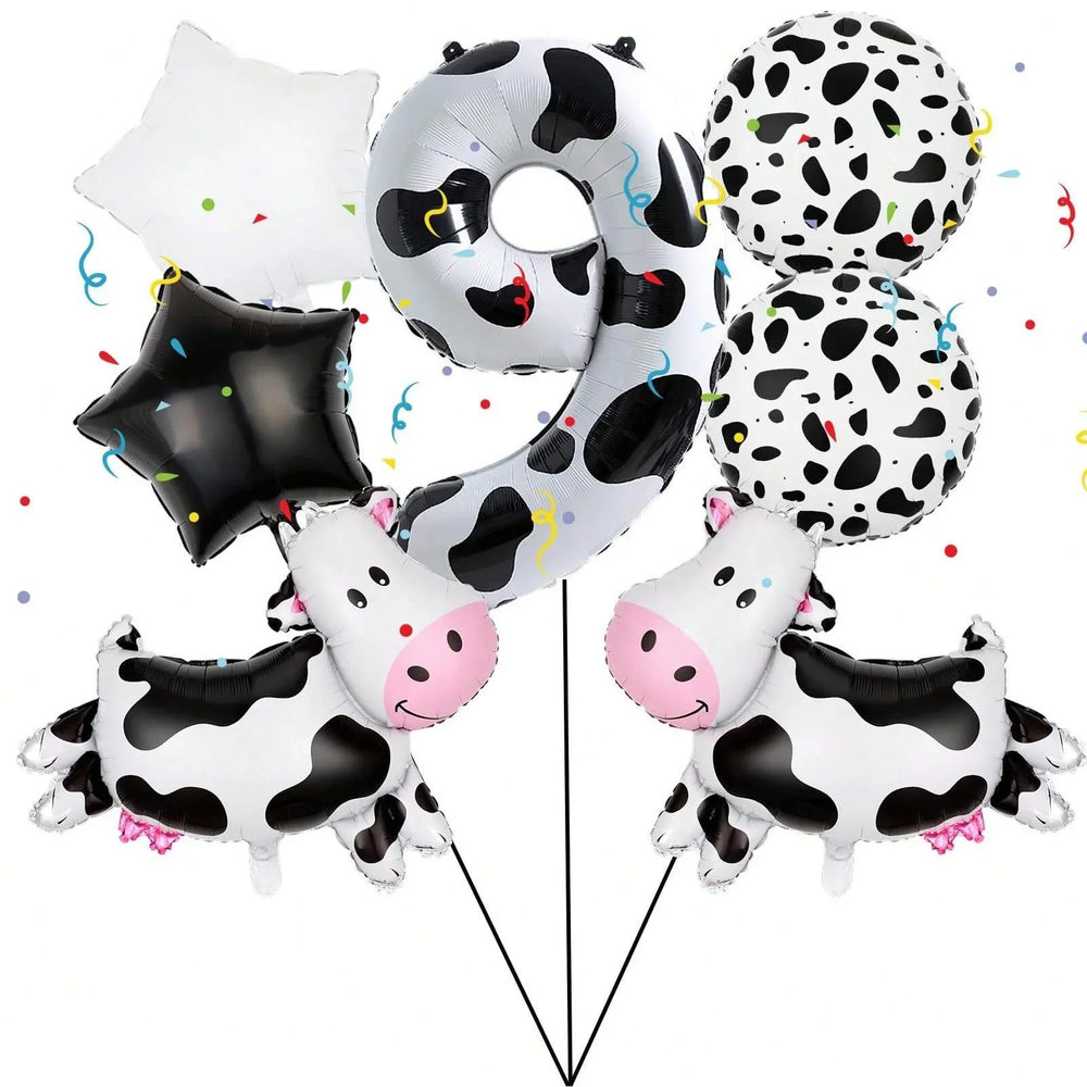 7pcs Big Cow Balloon Set 40 inch Black White Number 0-9 Foil Balloons | Farm Animal B alternate view