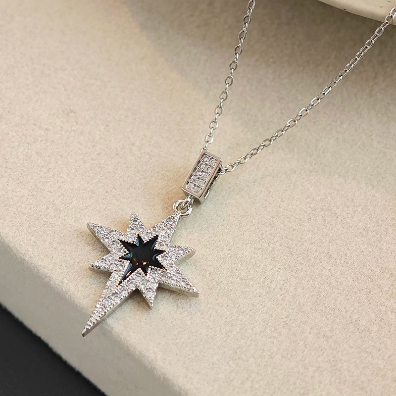 316L Stainless Steel Star Pendant Necklace | Shiny Zircon Jewelry for Women lifestyle view