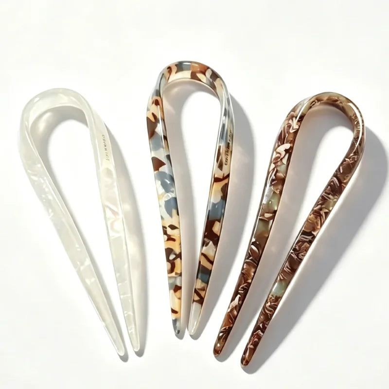 Retro U-shaped Acetate Hairclip for Women Elegant Temperament Ponytail Hairpin Fashion close-up view