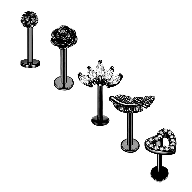 5pcs Tragus Stud Earring Set | Heart CZ Cartilage Piercing Jewelry alternate view