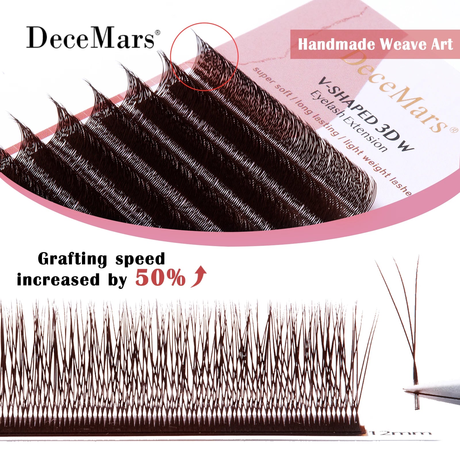 V-Shaped 3D Brown Eyelash Extensions | 12 Rows Professional Lash Tray additional angle