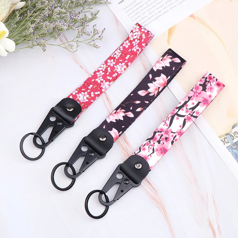 Sakura Cherry Blossom Car Keychain Lanyard | Metal Key Holder with Alloy Clip detail view