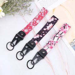 Sakura Cherry Blossom Car Keychain Lanyard | Metal Key Holder with Alloy Clip detail view