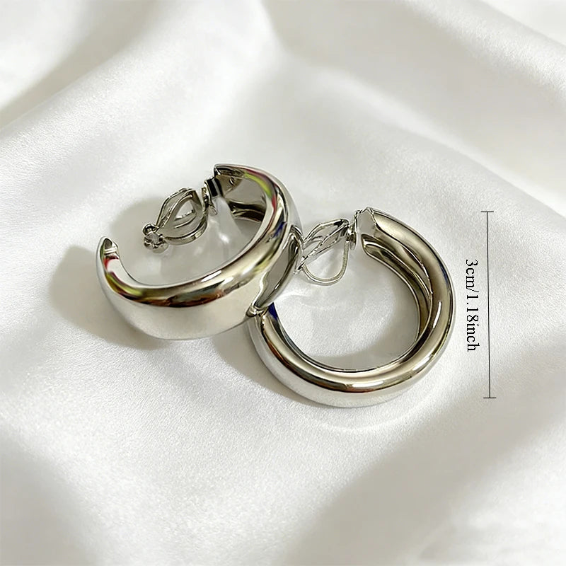 2026 Gold Wide Hoop Clip-On Earrings for Non-Pierced Ears